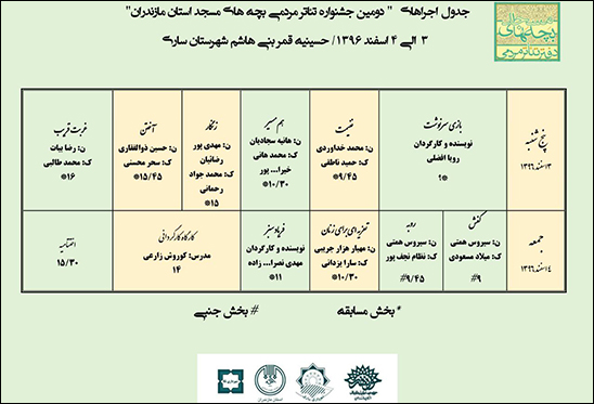 جدول اجرایهای پایانی جشنواره تئاتر بچههای مسجد مازندران